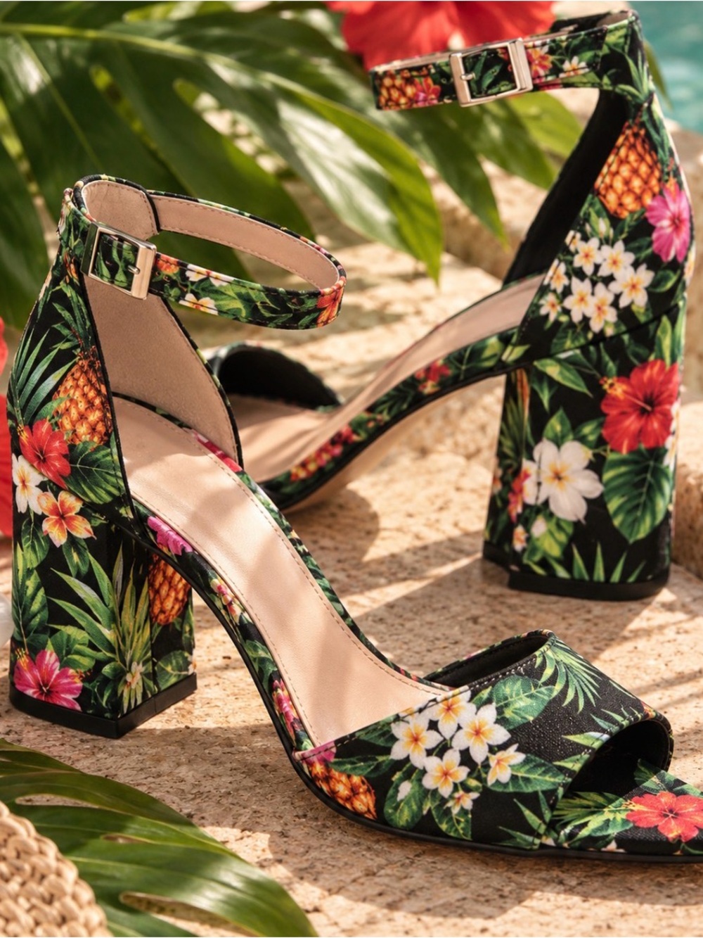 Tropical pineapple Print Heel Sandal